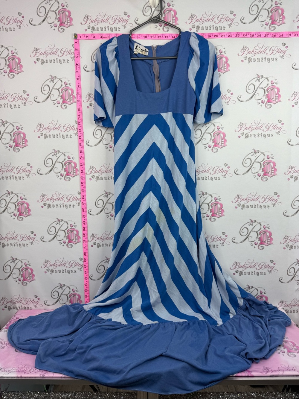 LIZZIE vintage dress retro Blue Chevron Maxi Dress - Unbranded